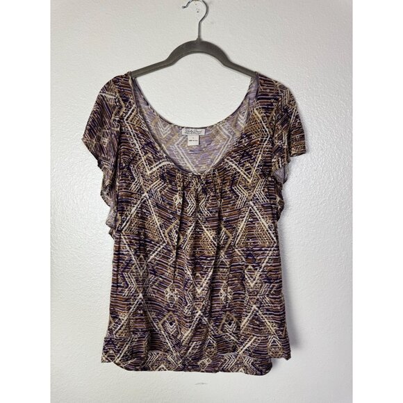 Lucky Brand Tops - Lucky Brand Womens Geometric Short Sleeve Blouse Top Size Large Boho Peasant